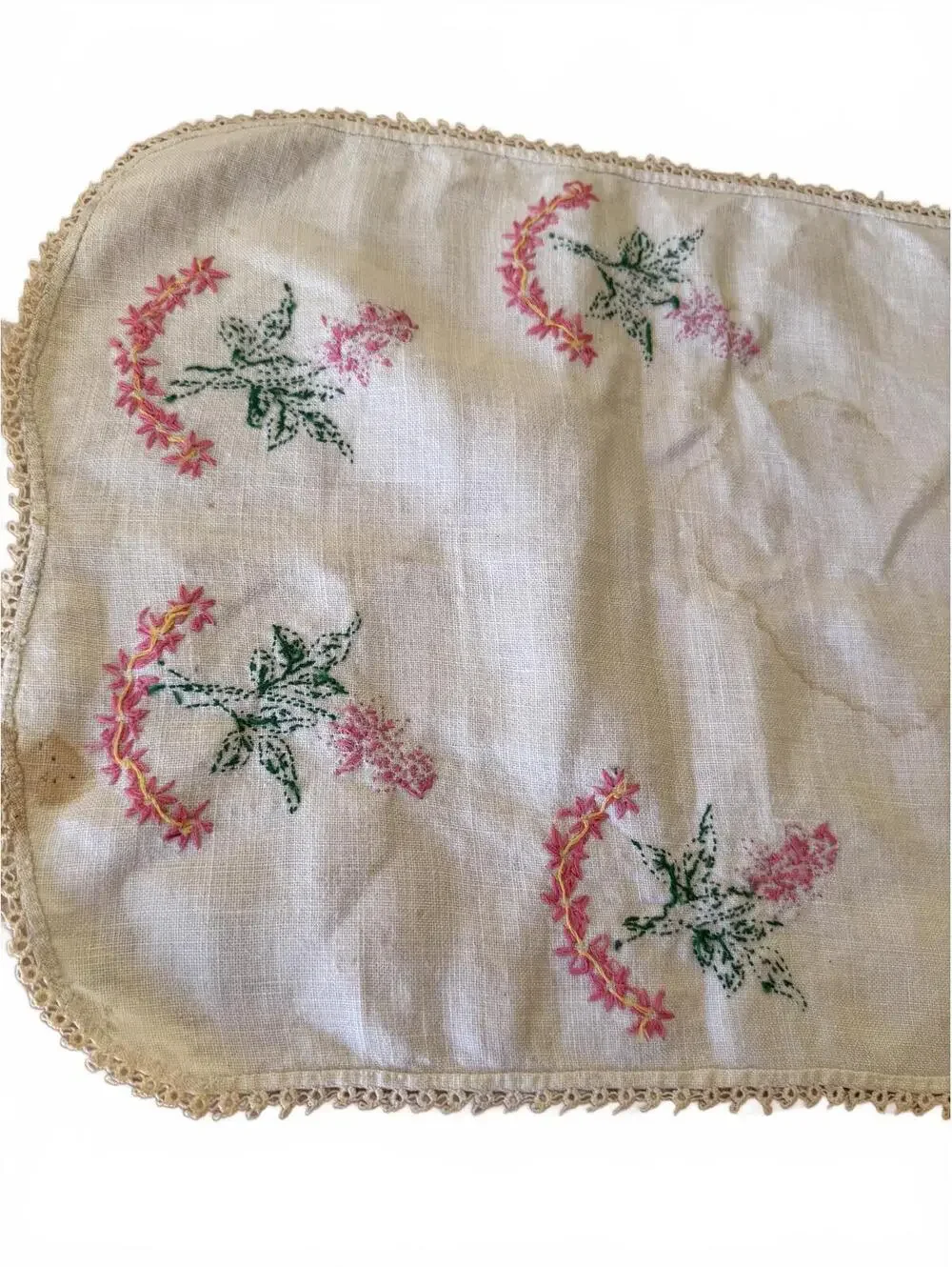 Vintage, Hand-Embroidered Table Runner or Dresser Scarf